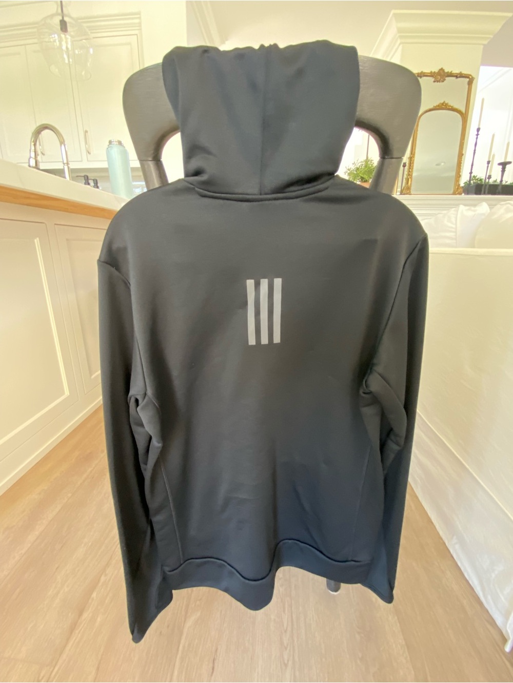 adidas Men’s Black Crewneck Hoodie with Kangaroo Pocket - Picture 3 of 8